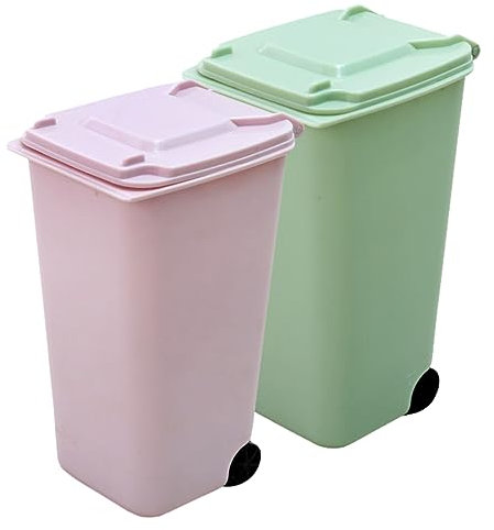 ABOOFAN Kleiner Mülleimer Aus Pp Kunststoff Mit Deckel Kompakter Schreibtisch Abfalleimer Für Büro Und Schlafzimmer Rosa Und Grün Vielseitiger Organizer Für Kleinen Müll Und Stifte