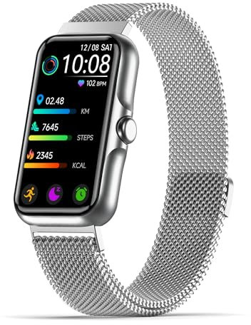 Health Fitness Tracker, Smart Watch with 24/7 Heart Rate and Blood Oxygen Monitor, Sleep Tracker with IP68 Waterproof, Activity Tracker Pedometer Step Counter for Women Men (Silver)