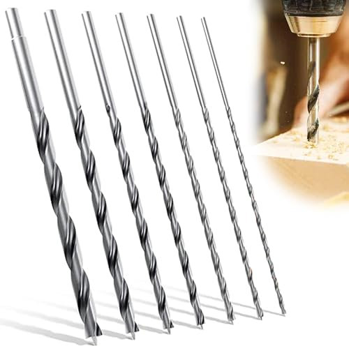 Juego de brocas largas para madera, 7 piezas: HCS-CV, 300 mm, para madera, metal, piedra, taladro, diámetro 4, 5, 6, 7, 8, 10, 12 mm