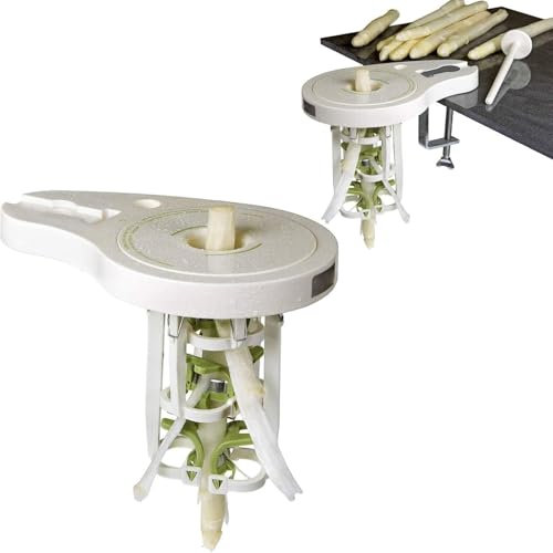 SpargelschäLer Mit 6 PräZisionsklinge, SpargelschäLmaschine Schraubzwinge & StößEl, Manuelleler Stromloser SchäLer FüR Spargel (Weiß)