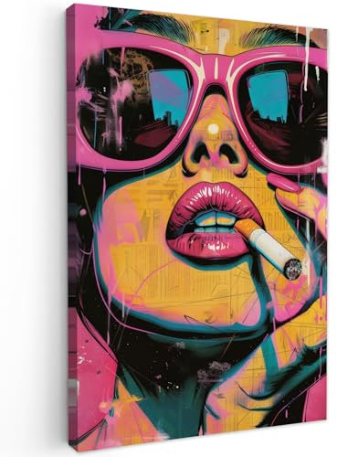 MuchoWow© Wandbilder Groß 80x120 cm XXL Wohnzimmer Wanddeko Schlafzimmer Zimmerdeko Wandgemälde Zimmer Deko auf Wand Dekoration Wall Art Porträt - Frau - Abstrakt - Sonnenbrille