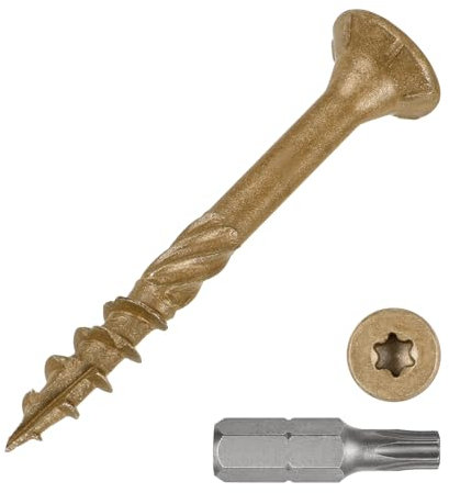 METALLIXITY Deck Screws (#8x1-1/2) 100Pcs, Carbon Steel Wood Screw Decking Screws Epoxy Coated with T25 Torx Drive Head - for Wood Fence, Table, Chairs, Tan