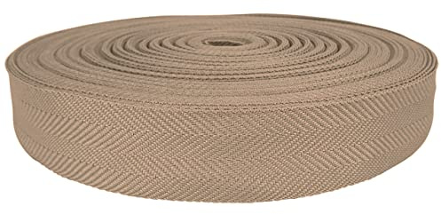 Teppicheinfassband 4 cm x 5 m | Einfassband aus Polyester mit Fischgrätenmuster zum Annähen | Teppichband zum Kantenschutz und dekorativen Abschluss | Saumband zum Nähen | Beige – Grau