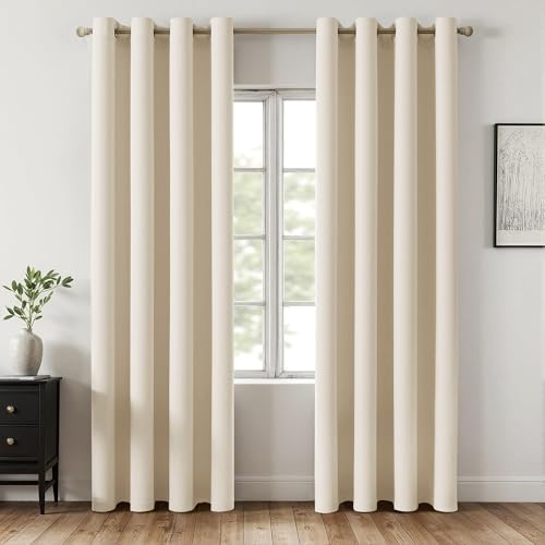 MIULEE Verdunklungsvorhänge Vorhänge Blickdicht 2er Set 245 cm Lang, Gardinen Ösen Abdunkelnde Vorhänge Wohnzimmer Schlafzimmer, Fenster Gardine Verdunkelung Thermovorhang, Cremeweiß