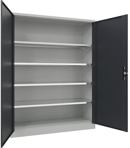 eurokraft | Stahlschrank mit Flügeltüren | 4 Fachböden | Breite 1500 mm | HxBxT 1950 x 1500 x 500 mm | AnthrazitGrau