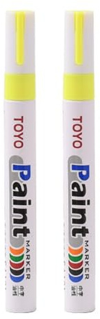 2Pcs Tire Paint Pens Yellow, Oil Based Permanent Marker, Waterproof Fade Resistant, for Car Tyre Lettering Rubber Surface Touch Up Auto Wheels Decoration Precise Application Yellow