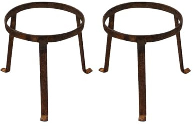 Biscottini Juego de 2 bases para macetas redondas de hierro forjado, 21 x 21 cm, para exterior e interior, con tres patas, soporte para macetas y plantas, estilo rústico, pedestal para plantas vintage