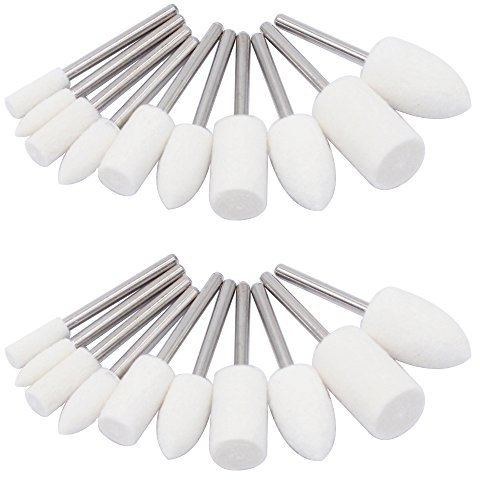 PHYHOO Buffing Wheel Polishing Pads for Drill Rotary Tool Accessories Wool Felt Little Buffer Polisher Bits Kit Mounted Mandrel Tips Head Chrome Polish Watch - 1/8 Inch Shank