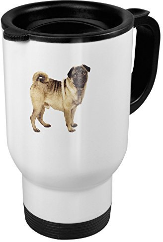 printplanet Thermobecher mit Hunderasse Mops - Coffee to Go Becher, Thermo-Tasse, Farbe Weiß