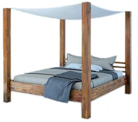 SAM Himmelbett 180x200 cm Ella, Natur-Holzbett aus Akazienholz inkl. Stoffhimmel, massives Doppelbett, romantischer Landhausstil, jedes Bett EIN pflegeleichtes Unikat