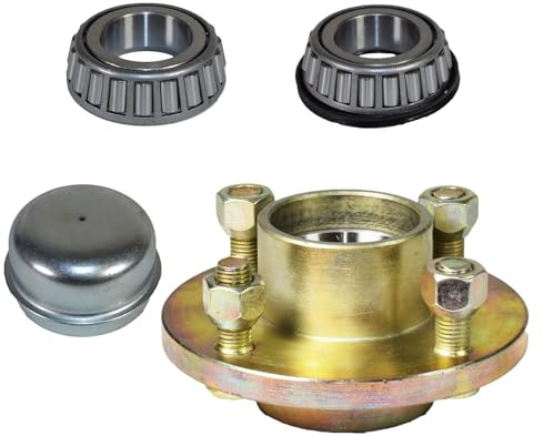 AB Tools Trailer Cast Wheel Hub 100mm PCD 1 Taper Bearing 4 Stud With Nuts And Cap