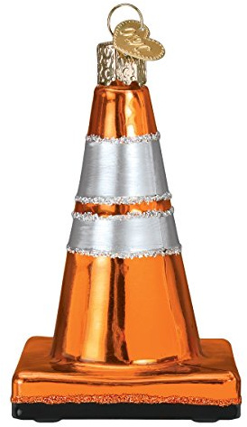 Old World Christmas Traffic Cone Glass Blown Ornament for Christmas Tree, Handcrafted Holiday Decoration, Tools Collection
