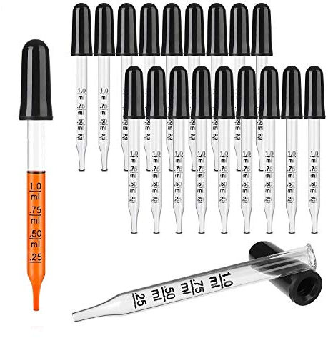 Hyber&Cara Glas Pipette Dropper 1ml Tropfpipette Flüssigkeiten Messpipette für Haustier Medizin, Ätherisches Öl, Malerei Kunst, Labor Experiment, 20 Stück