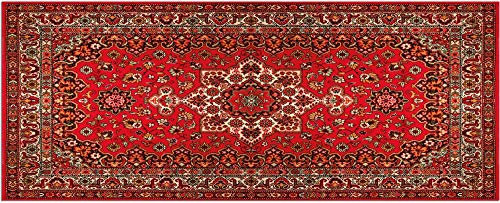 Teppich Läufer Vintage Ornamente Perser rot beige als Küchenteppich - Rutschfester Küchenläufer in 60x150 cm als Flur Brücke - Waschbarer Teppichläufer für Küche, Schlafzimmer, Wohnzimmer