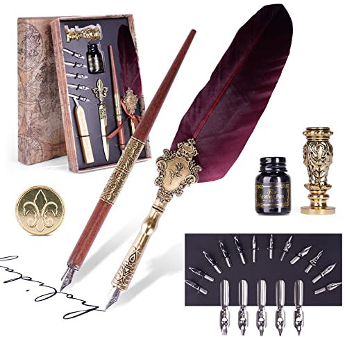 AOMAYLL Kalligraphie Set,Quill Writing Ink Set, with 17 Replacement Tips,Pen Holder,Ink,Seal Stamp-Perfektes Kalligrafie Set für Anfänger und Profis