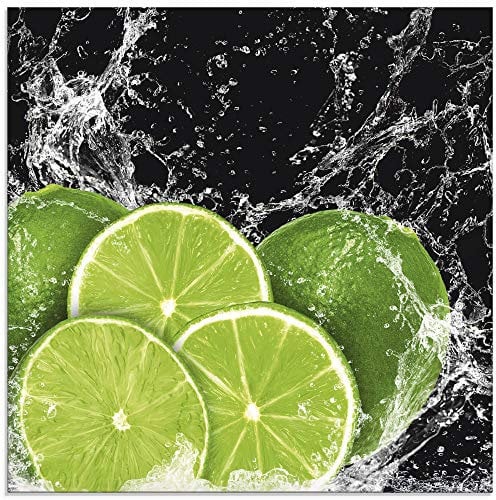 ARTland Wanddeko Glasbilder Wandbild Glas Bild einteilig Quadratisch Küchenbilder Obst Früchte Limette im Wasser Grün H9KL