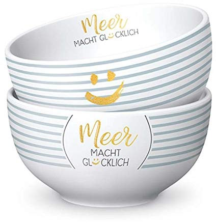 Geschenk Für Dich :-) Müslischale Meer Macht GLÜCKLICH blau weiß D. 13cm Maritim LaVida
