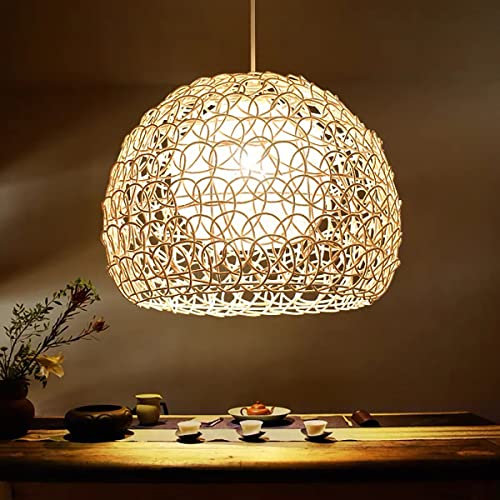GUANSHAN Rattan hohle Pendelleuchte Handgewebte Lampenschirm Deckenleuchte Kronleuchter Deckenleuchte mit Innenlampenschirm Dekoration Lampe für Wohnzimmer, Restaurant, Café, Bar