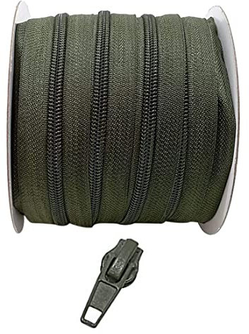 2 metri di cerniera in nylon + 5 cursori automatici maniglie in metallo per cucire, cucire, cerniera per cucire su indumenti, tessuti, cerniera a metri 5# (3075, 2 m)