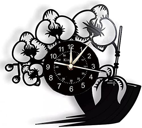 Smotly Vinyl Wanduhr - Schmetterling Orchidee Design, Lebendige Topfpflanze Nie Verblassen, Home Decoration Geschenk (Ohne Licht)