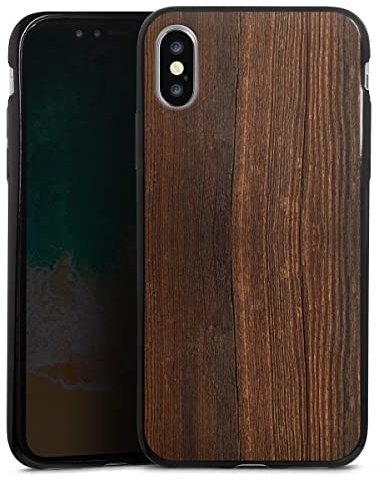 Slim Case extra dünn kompatibel mit Apple iPhone XS Silikon Handyhülle schwarz Hülle Nussbaum Holzoptik Holz