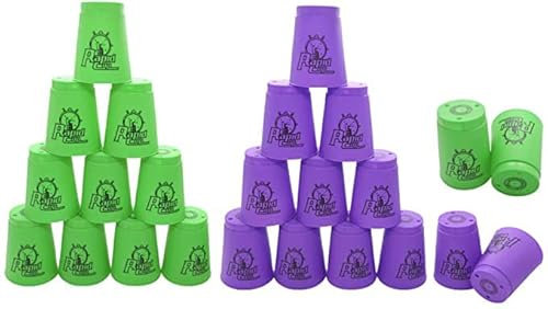 Erlsig 24 Pack Sports Stacking Cups, Quick Stack Cups Set Training Game Challenge Competition Party Toy for Travel Party Challenge Competition (Green+Purple )