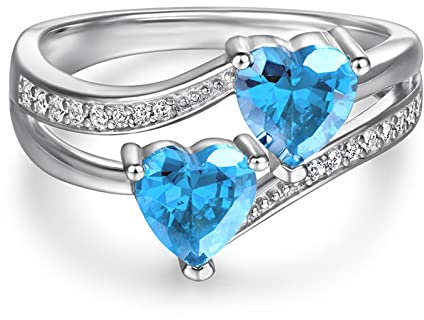 Skcess Modeschmuck Ringe Silber 925, Zierlicher Ring Silber Blau Herz Zirkon Verlobungsringe Größe 49 (15.6)