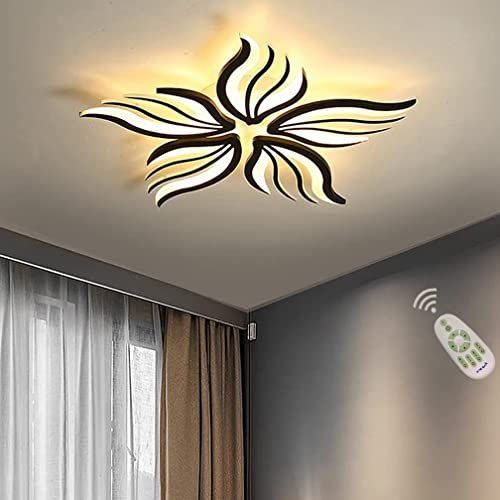 LED Deckenleuchte Wohnzimmer Lampen Dimmbar Schlafzimmer Lampe Kinderzimmer Mädchen Junge Deko Decken Leuchten mit Fernbedienung, Modern Blume Design Acryl Kronleuchter für Flur Bad (Ø75cm, Schwarz)