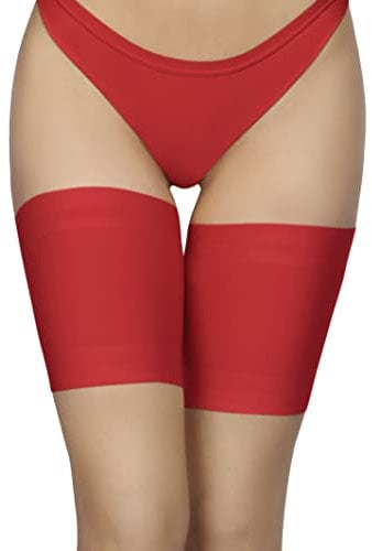 Annes styling Elastische Oberschenkelbänder für Damen, scheuern nicht, verhindern das Reiben der Oberschenkel, aus Satin gefütterter Silikon, Satin Rosso M