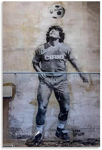 Banksy Art Maradona Picture Print, Diego Maradona Play Football Action Figure, Canvas Art Poster And Wall Art, Modern Football Star Artwork Decor, Frameless,60 × 80cm