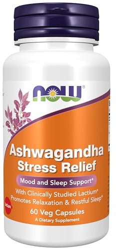 Now Supplements, Ashwagandha Stress Relief, Mood and Sleep Support*, with Clinically Studied Lactium®, Promotes Relaxation & Restful Sleep*, 60 Veg Capsules