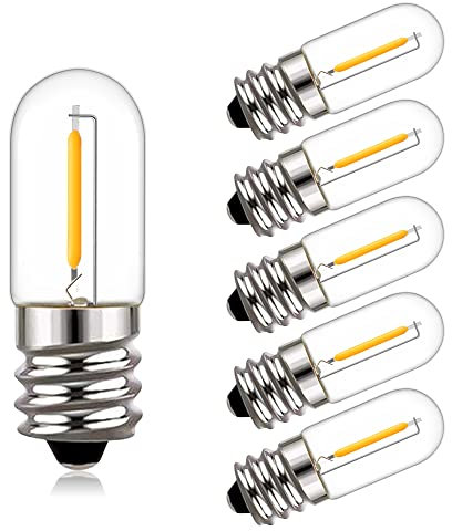 Hcnew SES E14 LED Light Bulbs,T16 1W Small Edison Screw Light Bulb Vintage Tubular Night Light Mini Bulbs Warm White 2200K 10watt Equivalent Bulb Sewing Machine Fridge Bulb Non-dimmable,6 Pack