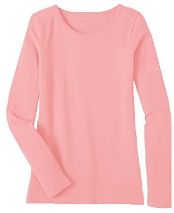 Women's Ladies Long Sleeve T-Shirt Ladies Plus Size Round Neck Stretchy Plain Fitted Basic Jersey Casual Tee Top. Pink
