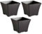 AC - Pack de 3 macetas Cuadrada - Fabricación en plástico – Diseño Rattan – Ideal como macetero, Tiesto, Recipiente para Plantas, Flores, balcón, terraza, jardín – 25 cm – Color Wengué