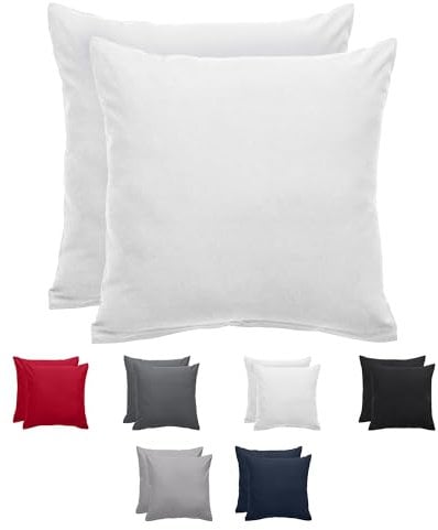Komfortec Kissenbezug 40x40 cm 2er Set aus Gebürstet Mikrofaser mit Reißverschluss, Atmungskativ und Weich – Weiß