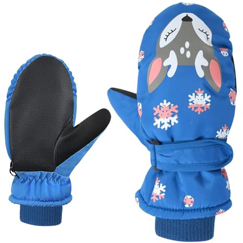 Gants de ski pour enfants, coupe-vent et chauds et imperméables, gants d'hiver chauds, gants de neige, gants de sport pour 5 à 10 ans, garçons et filles, ski, course, cyclisme, randonnée (bleu)