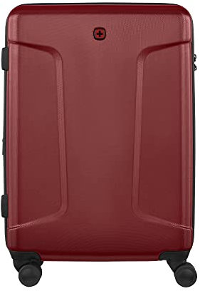 WENGER Legacy Medium Hartschalenkoffer mit 4 Rollen, Trolley, Mittelgroß, 66 (79) l, Sicherheitsschloss, Damen Herren, Reisen Urlaub, Rot, 610872