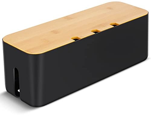 Cable Tidy Box,Large Cables Organised Box, Cord Organizer for Storage Organising Management Desk TV Computer USB Hub Strips Cords Cables Organised Box Black 14.2x 5.1x 5.1