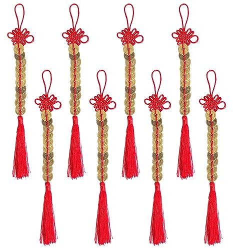 Fayemint 8 Stück Chinesischer Knoten Glücksmünzen, Roter Glücksmünzen Feng Shui, Chinesische Glücksmünzen Anhänger, für Reichtum, Glück, Wunderbares Geschenk (10 Münzen)