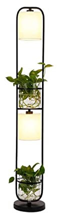 LSHTAR Floor Lamp Creative Flower Plant Stand, Fabric and Glass Lampshade Indoor Green Plant Potted Decor Floor Lamp, E27 Holder