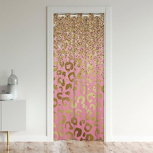 Loussiesd Glitter Leopard Doorway Privacy Cheetah Door Cover Animal Privacy Heat Blocking Blackout Curtain Darkening Blackout Curtains for Bedroom 132x203cm 1 Panel