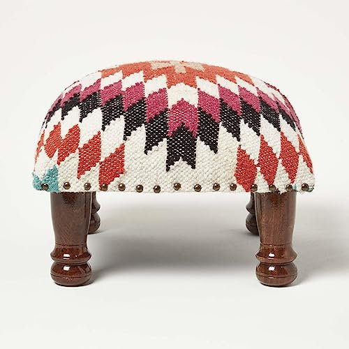 Homescapes Kelim-Hocker Manila 40x40 cm, Hocker mit handgewebtem Kelim-Bezug, Polsterhocker mit Holzbeinen