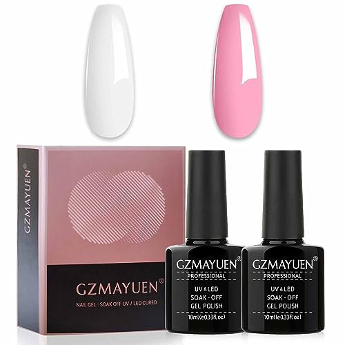 GZMAYUEN 2 Farbe UV Gel Nagellack Weiß Rosa, White Pink UV Nagellack Set Schellack Nagellack Gel Nail Polish UV Lack Set 10ML