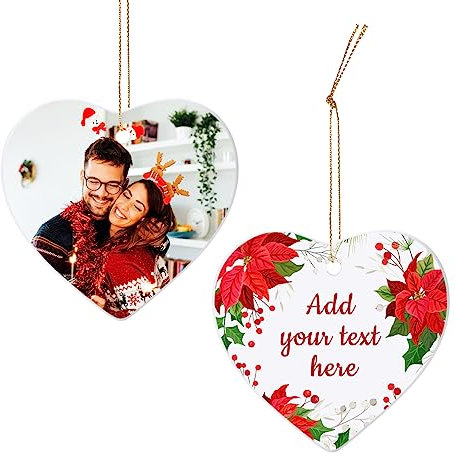 Wyleaves Custom Personalized Photo Christmas Ornament, Add Picture Text 2-Sided Printing Design - Ceramic Hanging Custom Memorial, Wedding, Graduation, Family Christmas Ornament