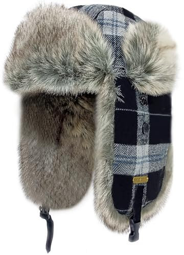 HEYANN Wintermütze mit Ohrenklappen,Uschanka Russische Mütze Herren Trappermütze Herren Kariert Fliegermütze Herren Warme Mütze mit Ohrenklappen für Damen Herren (L/XL, Schwarz-Grau)