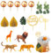 16 Stück Dschungelthema Kuchendekorationen， Giraffe Löwe Tiger Leopard Kuchendeckel， Wildtier 3D Dekorationen， Schildkrötenblatt- Und Geldblattdekorationen， Goldene Geburtstagstorte Karte Einlegen