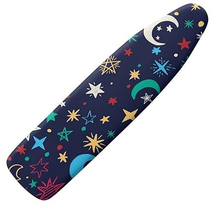 Suhoaziia Bügelbrettbezug und -polster, buntes Mond und Stern, extra dick, strapazierfähig, gepolstert, antihaftbeschichtet, schmutzabweisend, Standardgröße 38,1 x 137,2 cm, mit elastischen Kanten