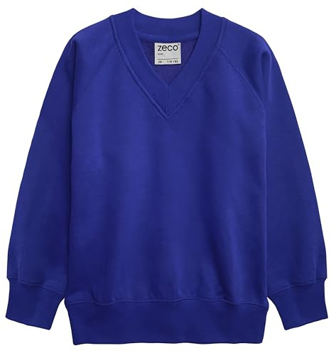 ZECO Unisex Kids V Neck School Uniform Sweatshirt for Boys & Girls (3-13+ Years) Royal Blue