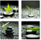 LOZULO Badezimmer Wandbilder mit Rahmen Grün Blätter und Steine Bild auf Leinwand Painting Pictures, Modern Bilder für Wohnzimmer Schlafzimmer Wanddeko Poster Set 20x20cm 4pcs