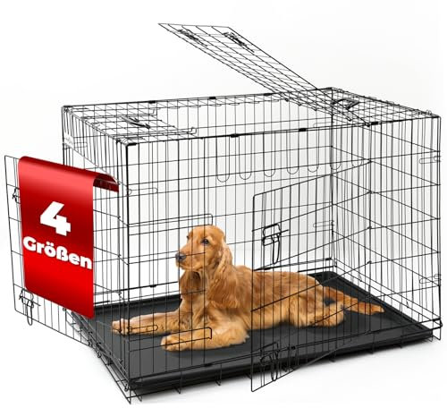 Hundetransportkäfig 3- türig, Größe S Hundetransportbox, Tiertransportbox, Hundebox, Hundekäfig, Auto Transportkäfig, Tier Reisebox Drahtkäfig für Hunde Welpe faltbar Schwarz